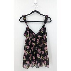 Victoria's Secret Angels Sleepwear Women's L Black Floral Babydoll Teddy Sheer